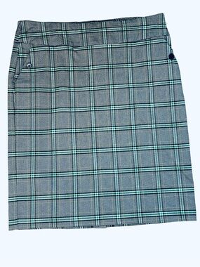 Preppy Plaid Pencil Skirt w/Stretch Pull On Style Size 16 Gray/Black/Green